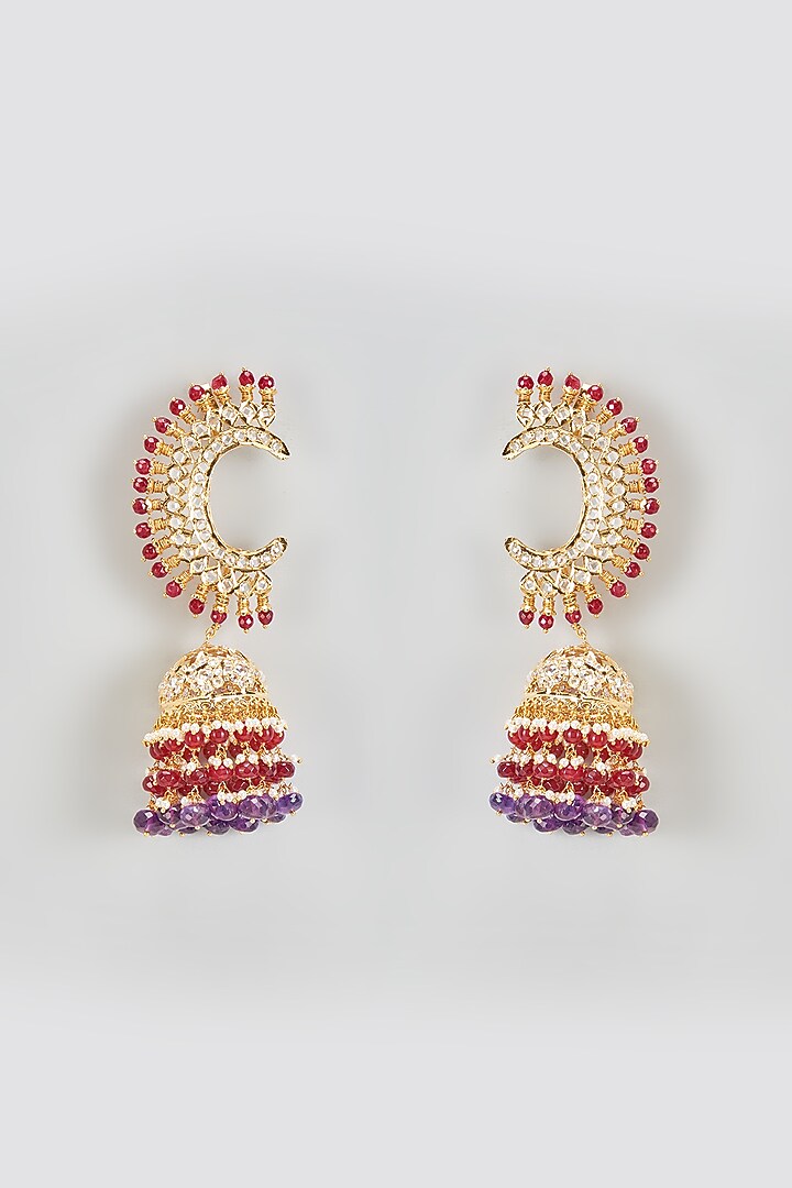 Gold Plated Kundan Polki & Multi-Colored Onyx Jhumka Ear Cuff by Kiara at Pernia's Pop Up Shop