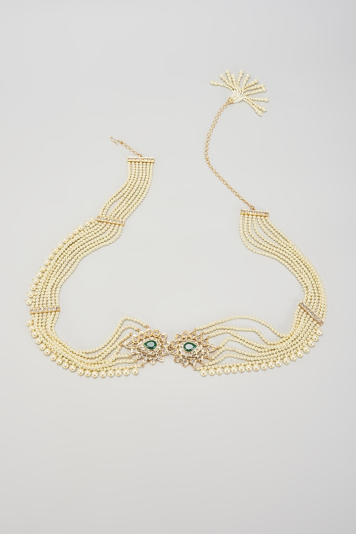 Gold Plated Kundan Polki & Green Onyx Waist Belt by Kiara at Pernia's Pop Up Shop