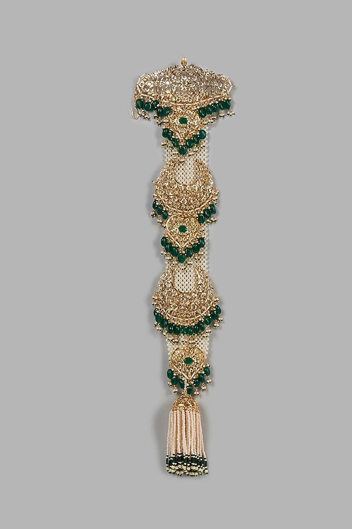 Gold Plated Pearl & Green Onyx Headgear by Kiara at Pernia's Pop Up Shop
