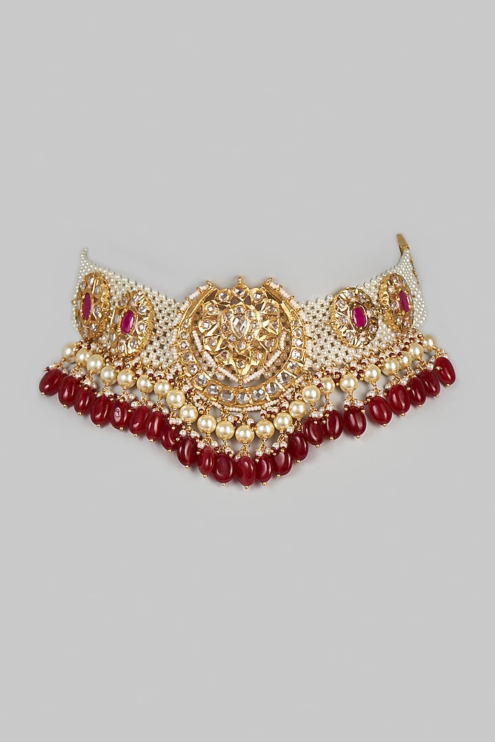 Gold Plated Kundan Polki & Red Onyx Choker Necklace by Kiara at Pernia's Pop Up Shop