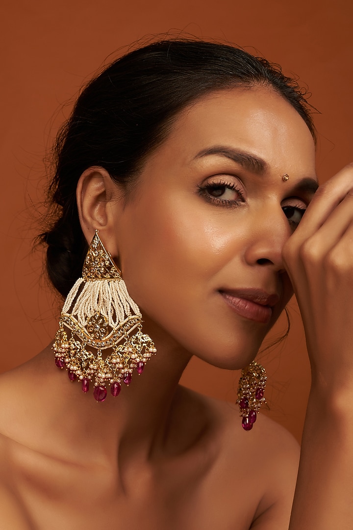Gold Plated Kundan Polki Dangler Earrings by Kiara at Pernia's Pop Up Shop