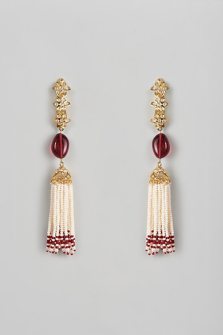 Gold Plated Red Onyx Tumble Jhumka Earrings by Kiara at Pernia's Pop Up Shop