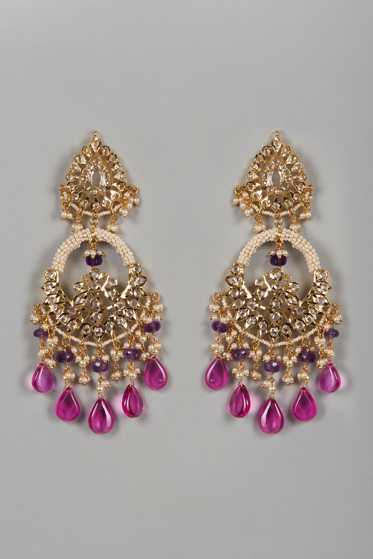 Chandbali - 22K Gold Drop Earrings With Ruby & Cz - 235-GER6430 in 31.900  Grams