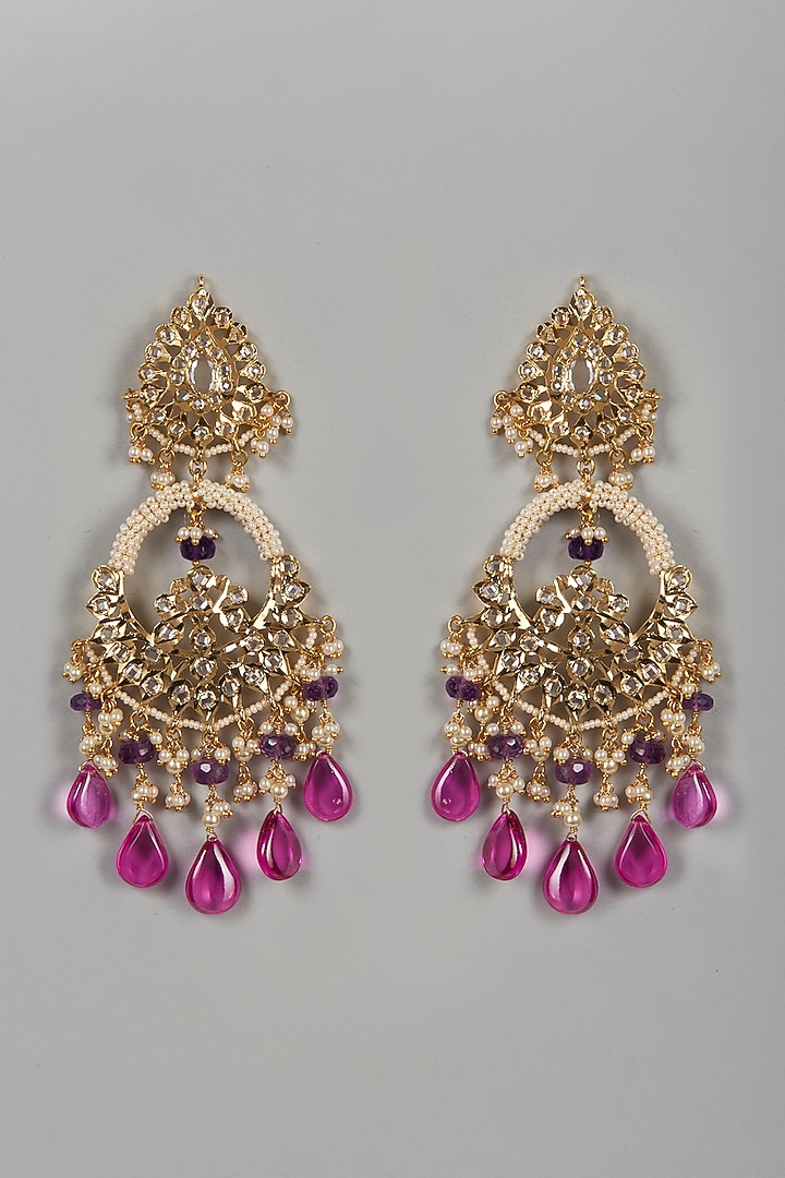Gold Plated Kundan Polki Chandbali Earrings by Kiara at Pernia's Pop Up Shop