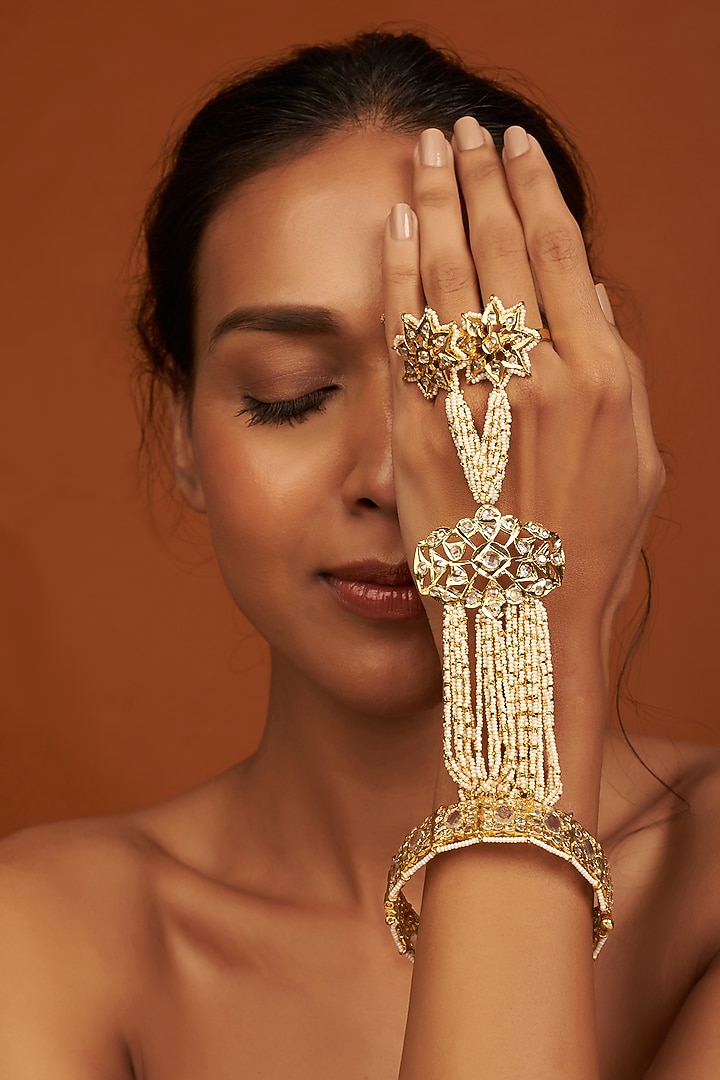 Gold Plated Kundan Polki Hathphool by Kiara at Pernia's Pop Up Shop
