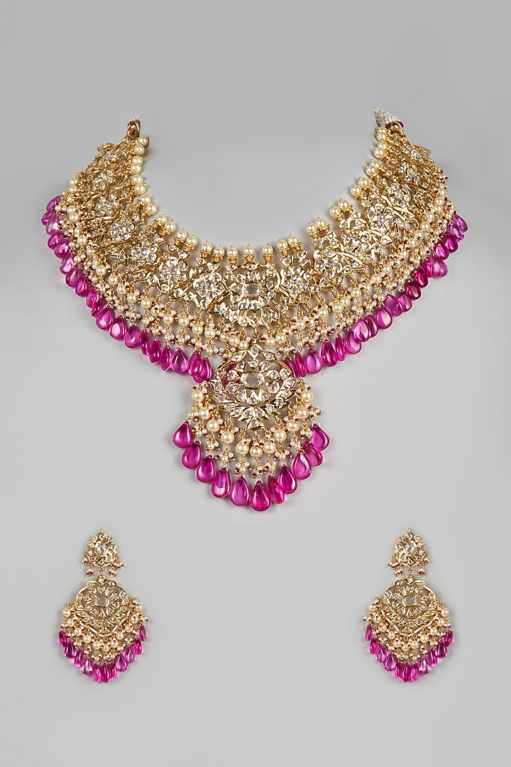 Gold Plated Kundan Polki Choker Necklace Set by Kiara at Pernia's Pop Up Shop