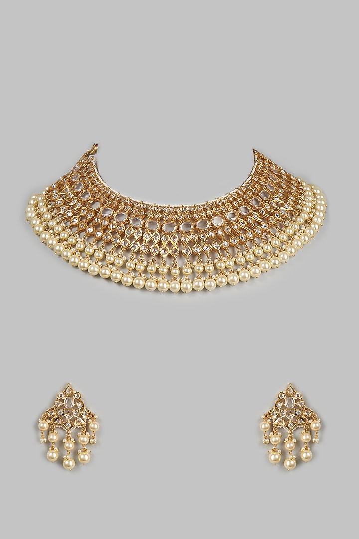 Gold Plated Kundan Polki Choker Necklace Set by Kiara at Pernia's Pop Up Shop