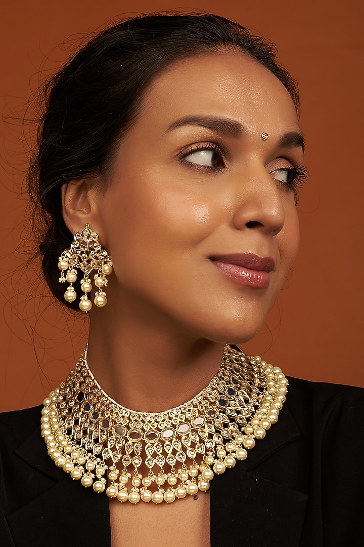 Gold Plated Kundan Polki Choker Necklace Set by Kiara at Pernia's Pop Up Shop