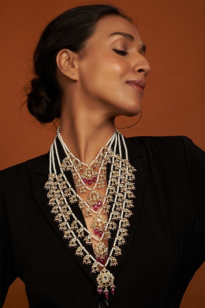 Gold Plated Red Onyx Layered Necklace by Kiara at Pernia's Pop Up Shop