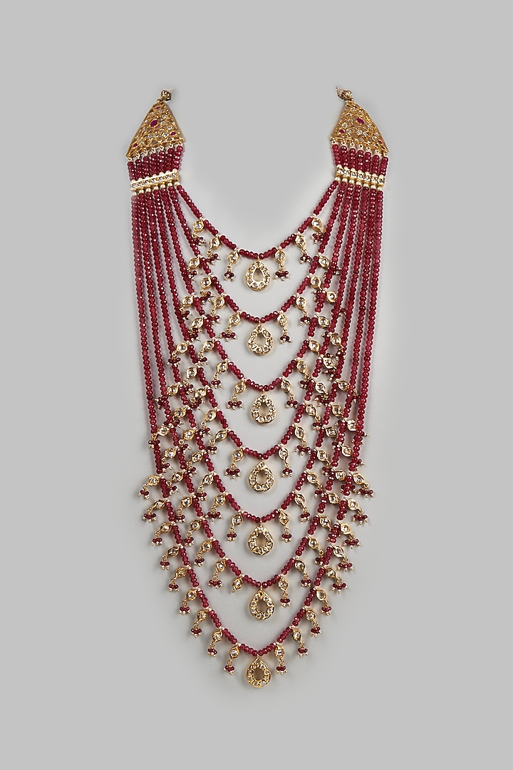 Gold Plated Red Onyx Layered Necklace by Kiara