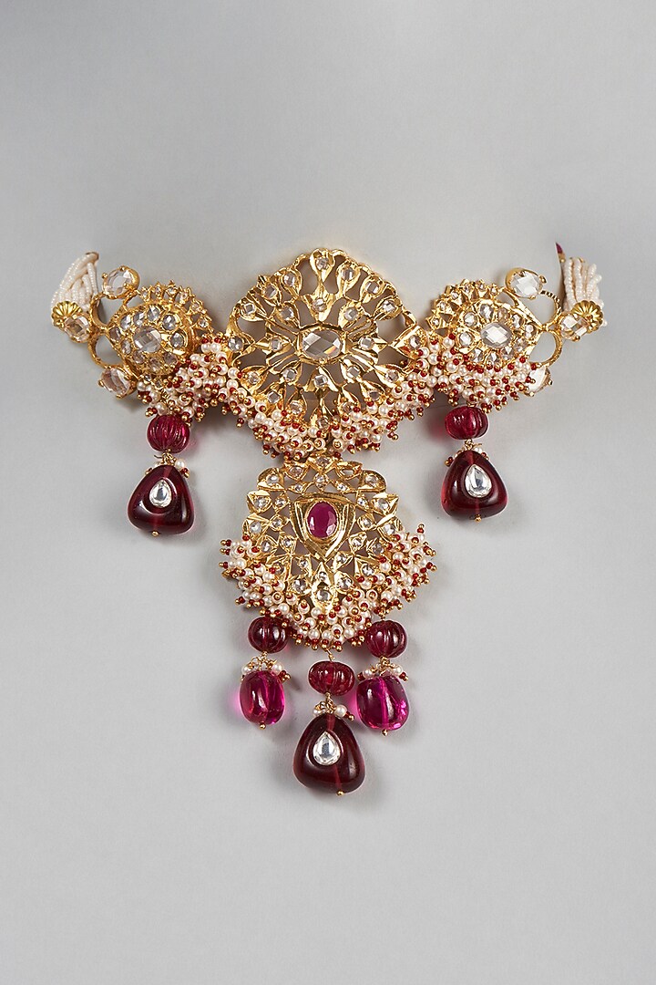 Gold Plated Red Onyx Choker Necklace by Kiara at Pernia's Pop Up Shop