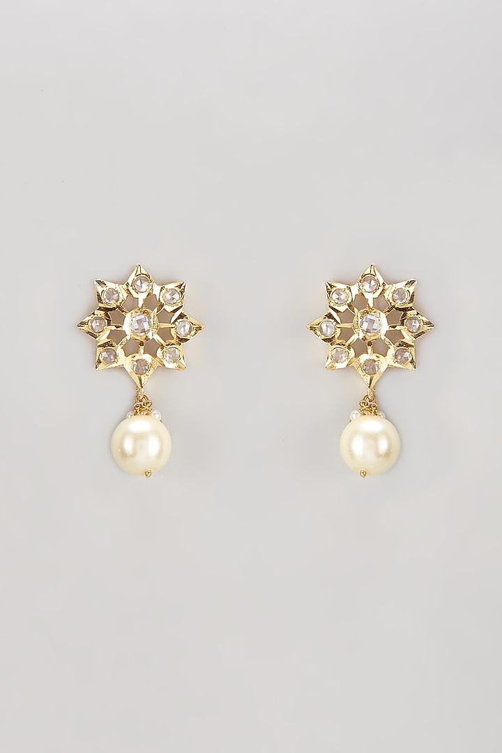 Gold Plated Semi-Precious Kundan Polki & Pearl Dangler Earrings by Kiara at Pernia's Pop Up Shop