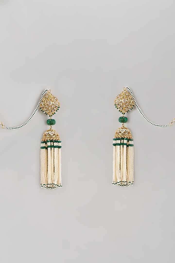 Gold Plated Semi-Precious Kundan Polki & Pearl Dangler Earrings by Kiara at Pernia's Pop Up Shop