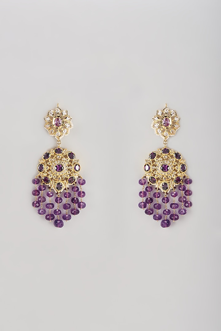 Gold Plated Semi-Precious Kundan Polki & Purple Onyx Dangler Earrings by Kiara at Pernia's Pop Up Shop