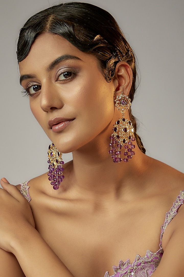 Gold Plated Semi-Precious Kundan Polki & Purple Onyx Dangler Earrings by Kiara at Pernia's Pop Up Shop