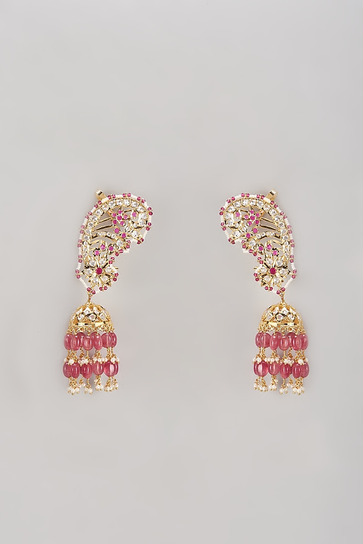 Gold Plated Semi-Precious Kundan Polki & Pink Onyx Dangler Earrings by Kiara at Pernia's Pop Up Shop