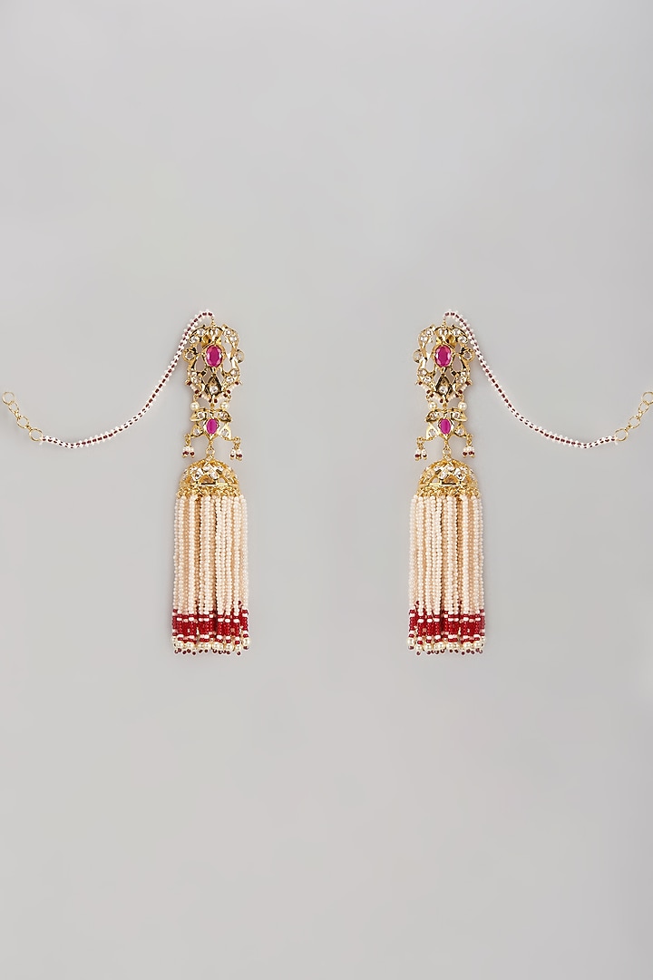 Gold Plated Semi-Precious Kundan Polki & Pearl Dangler Earrings by Kiara at Pernia's Pop Up Shop