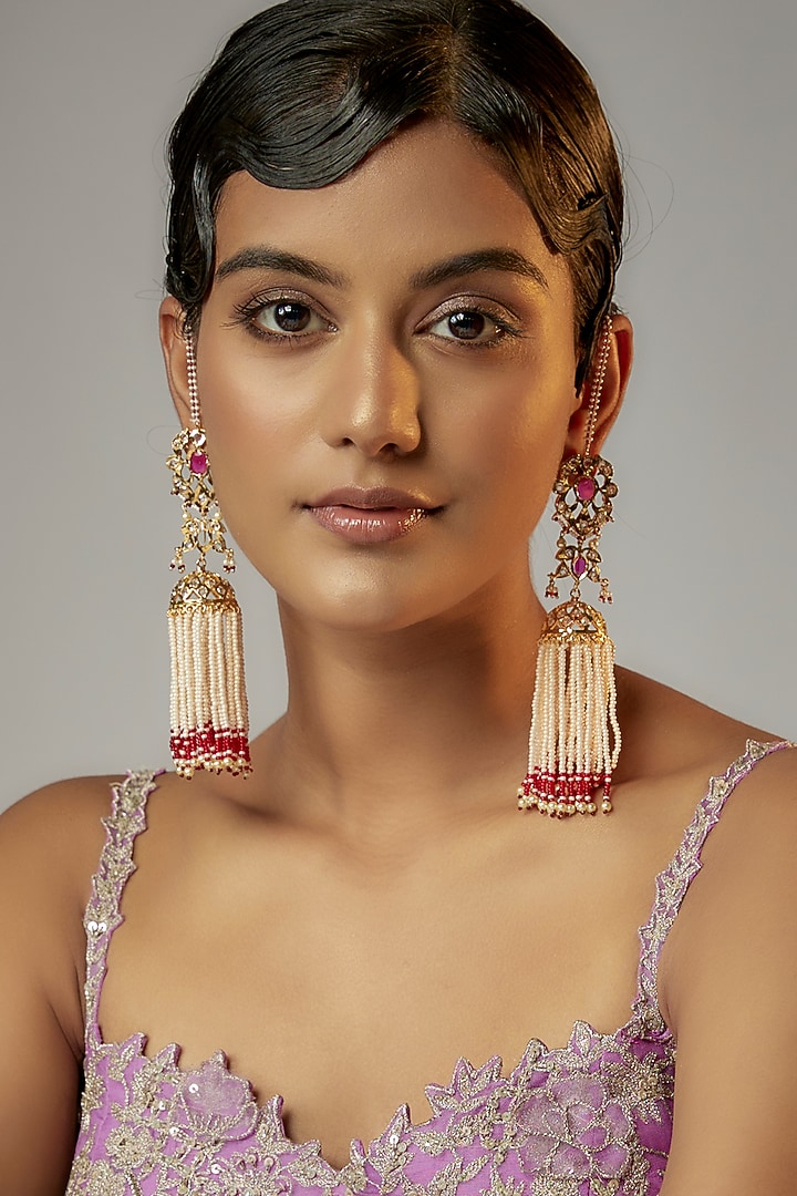 Gold Plated Semi-Precious Kundan Polki & Pearl Dangler Earrings by Kiara at Pernia's Pop Up Shop