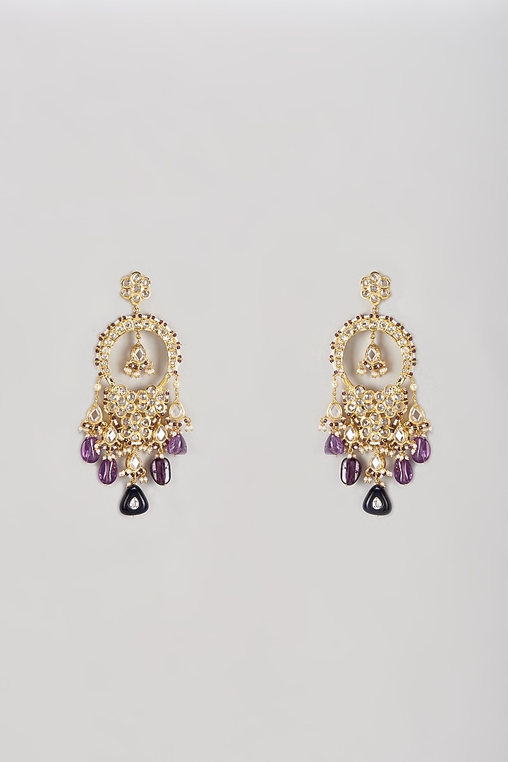 Gold Plated Semi-Precious Kundan Polki & Purple Onyx Dangler Earrings by Kiara at Pernia's Pop Up Shop