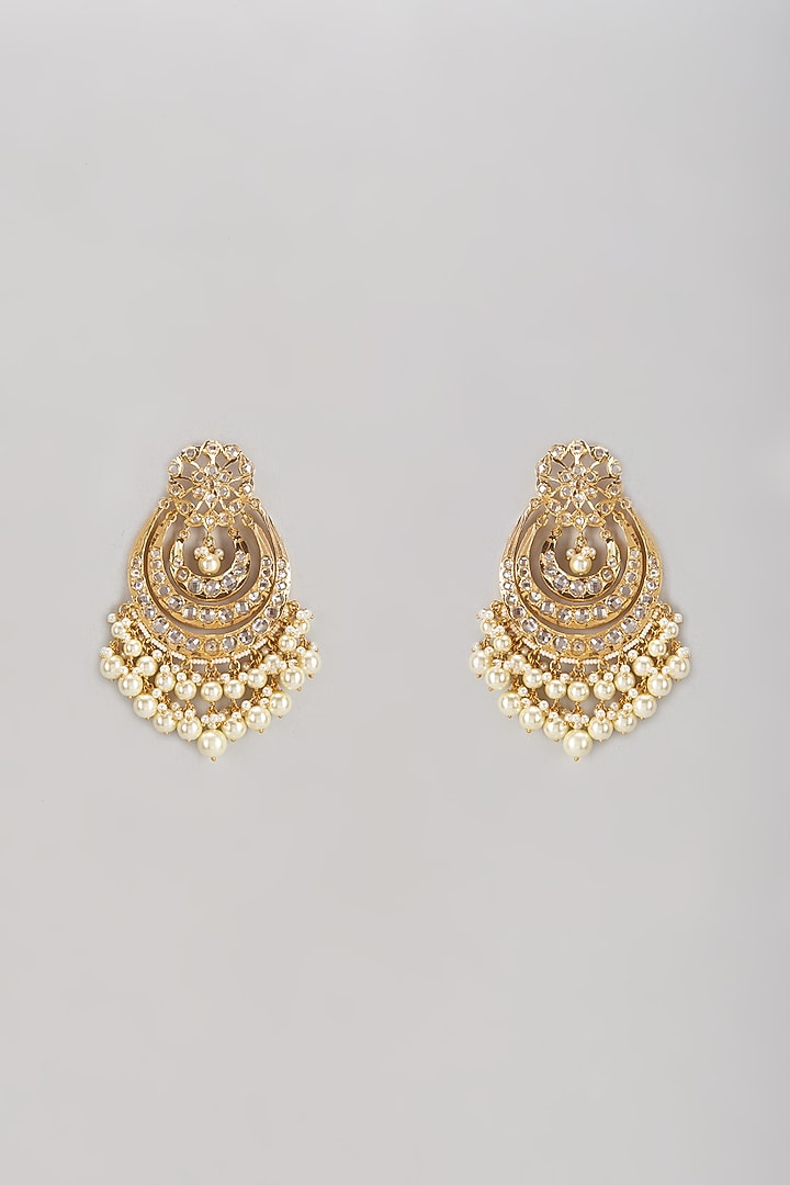 Gold Plated Semi-Precious Kundan Polki & Pearl Dangler Earrings by Kiara at Pernia's Pop Up Shop