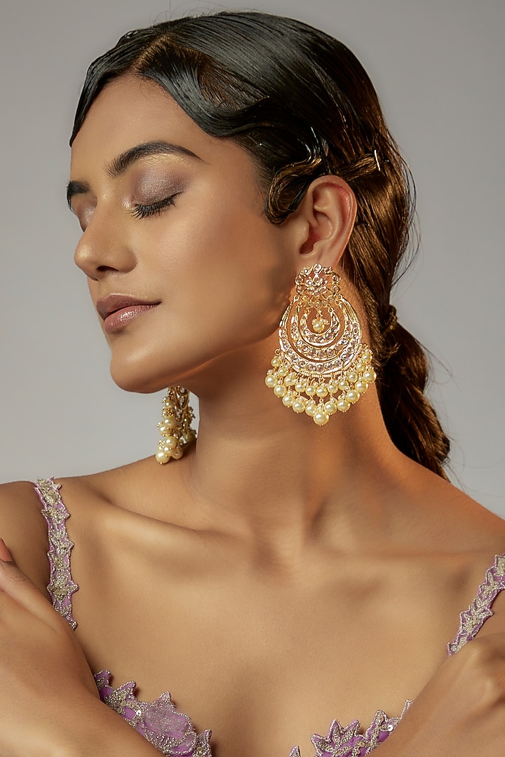 Gold Plated Semi-Precious Kundan Polki & Pearl Dangler Earrings by Kiara at Pernia's Pop Up Shop