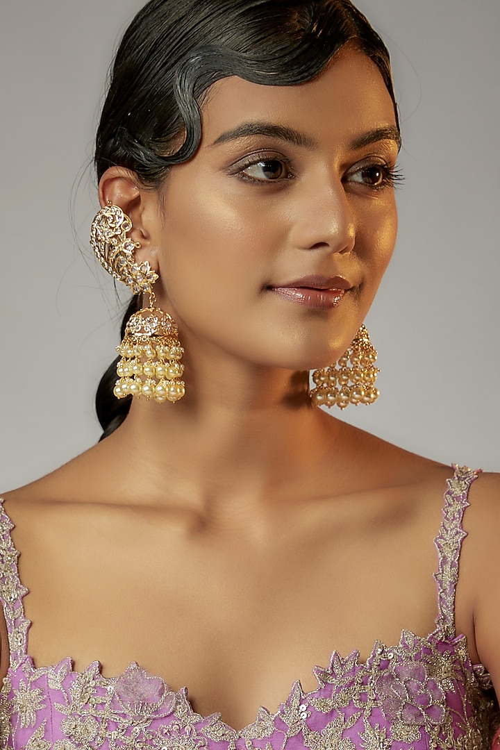 Gold Plated Semi-Precious Kundan Polki & Pearl Dangler Earrings by Kiara at Pernia's Pop Up Shop