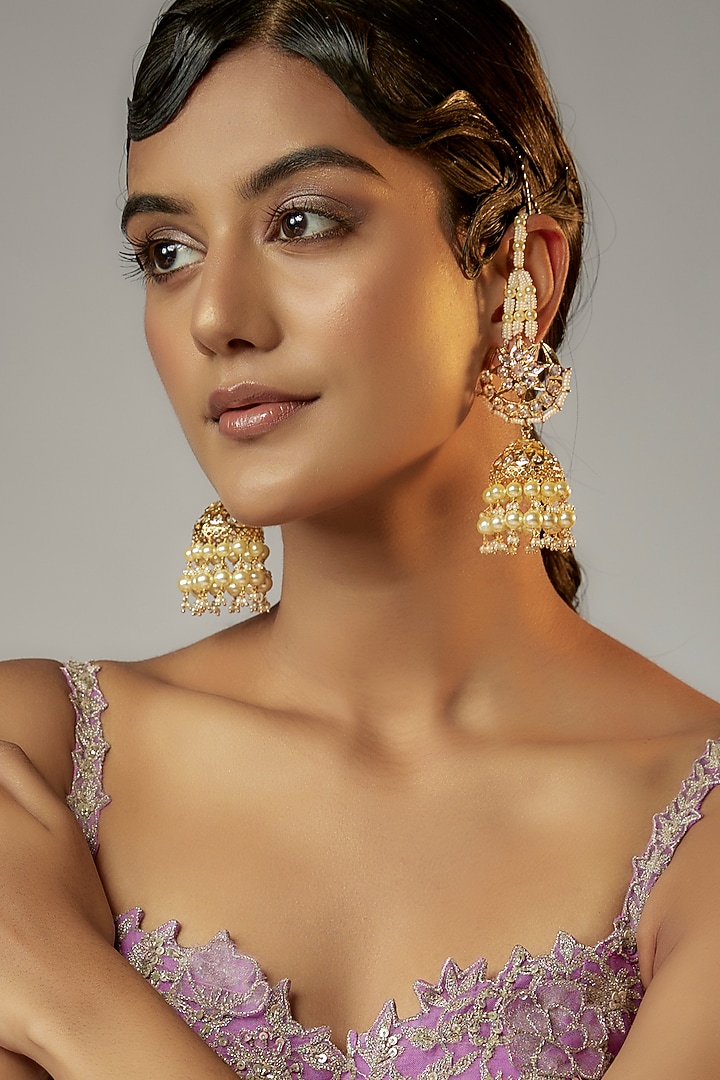 Gold Plated Semi-Precious Kundan Polki & Pearl Dangler Earrings by Kiara at Pernia's Pop Up Shop