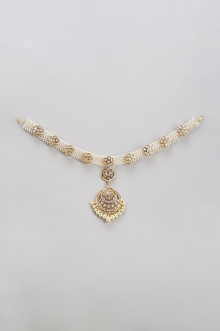 Gold Plated Semi-Precious Kundan Polki & Pearl Mathapatti by Kiara at Pernia's Pop Up Shop