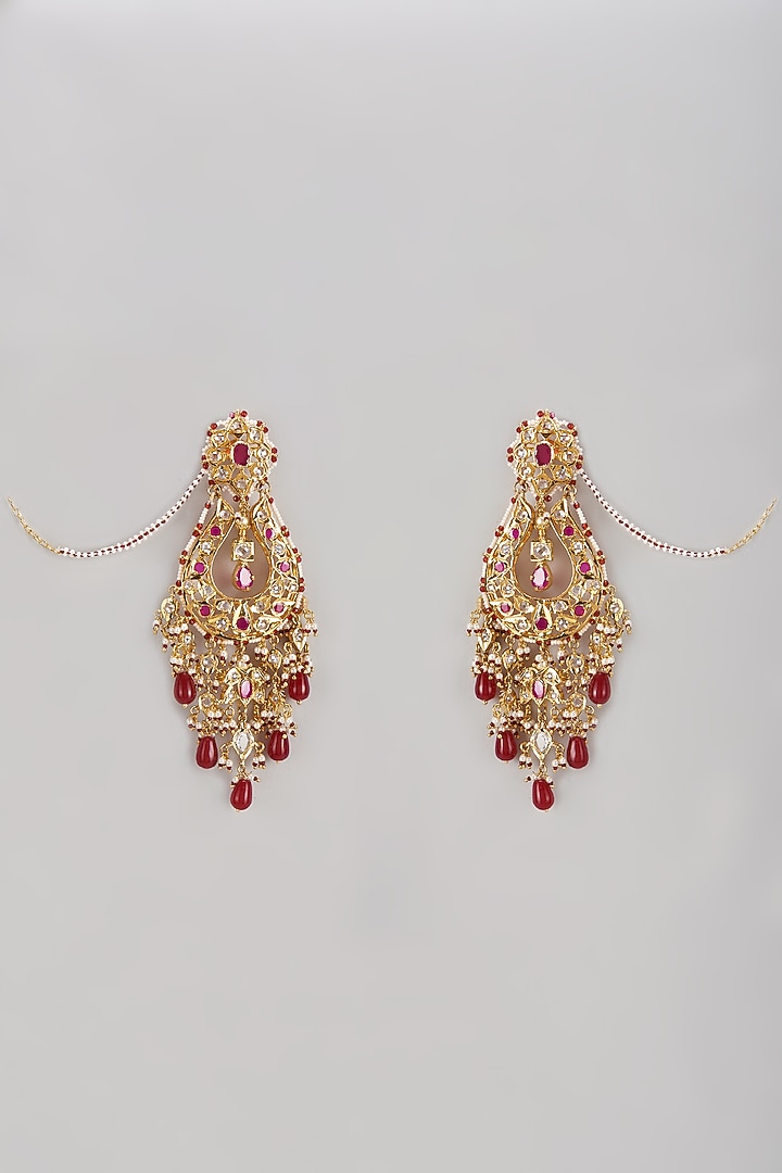 Gold Plated Semi-Precious Kundan Polki & Red Onyx Dangler Earrings by Kiara at Pernia's Pop Up Shop