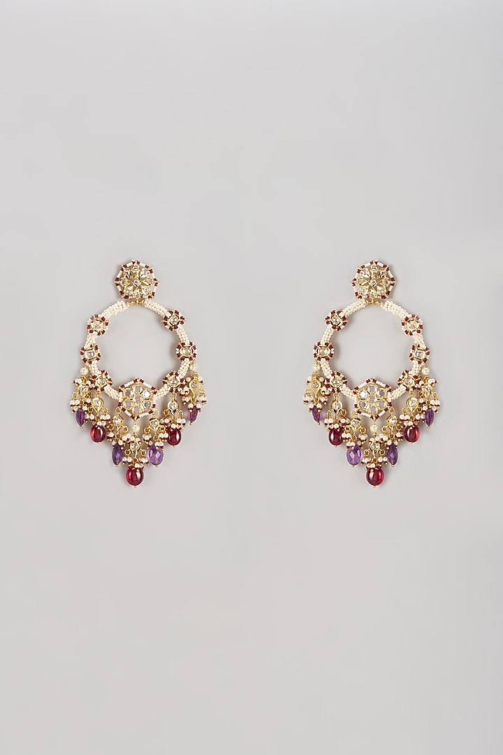 Gold Plated Semi-Precious Kundan Polki & Purple Onyx Dangler Earrings by Kiara at Pernia's Pop Up Shop