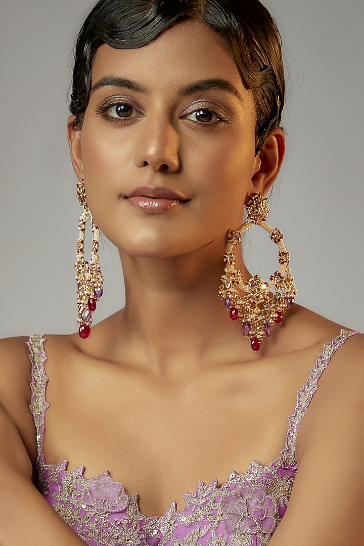 Gold Plated Semi-Precious Kundan Polki & Purple Onyx Dangler Earrings by Kiara at Pernia's Pop Up Shop