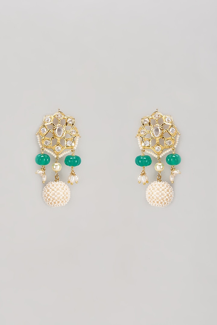 Gold Plated Semi-Precious Kundan Polki & Pearl Dangler Earrings by Kiara at Pernia's Pop Up Shop