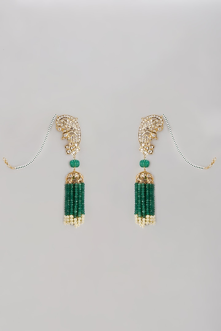 Gold Plated Semi-Precious Kundan Polki & Green Onyx Dangler Earrings by Kiara at Pernia's Pop Up Shop