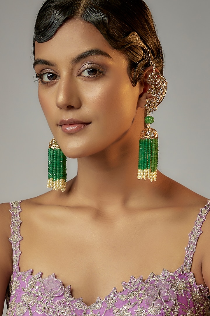 Gold Plated Semi-Precious Kundan Polki & Green Onyx Dangler Earrings by Kiara at Pernia's Pop Up Shop