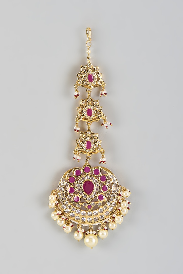 Gold Plated Kundan Polki & Red Onyx Maangtikka by Kiara at Pernia's Pop Up Shop