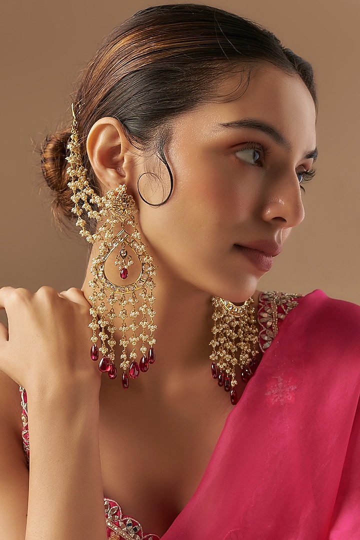 Gold Plated Kundan Polki & Red Onyx Dangler Earrings by Kiara at Pernia's Pop Up Shop