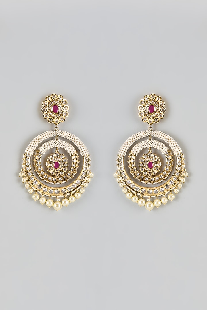 Gold Plated Kundan Polki & Red Onyx Chandbali Earrings by Kiara at Pernia's Pop Up Shop