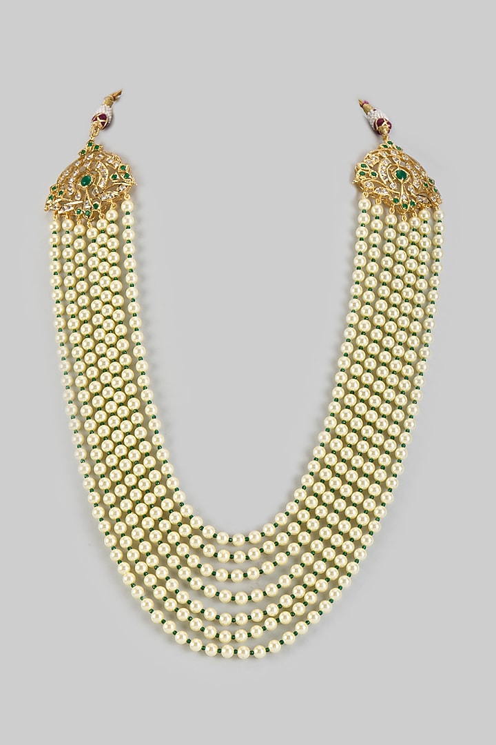 Gold Plated Kundan Polki & Green Onyx Layered Necklace Set by Kiara at Pernia's Pop Up Shop