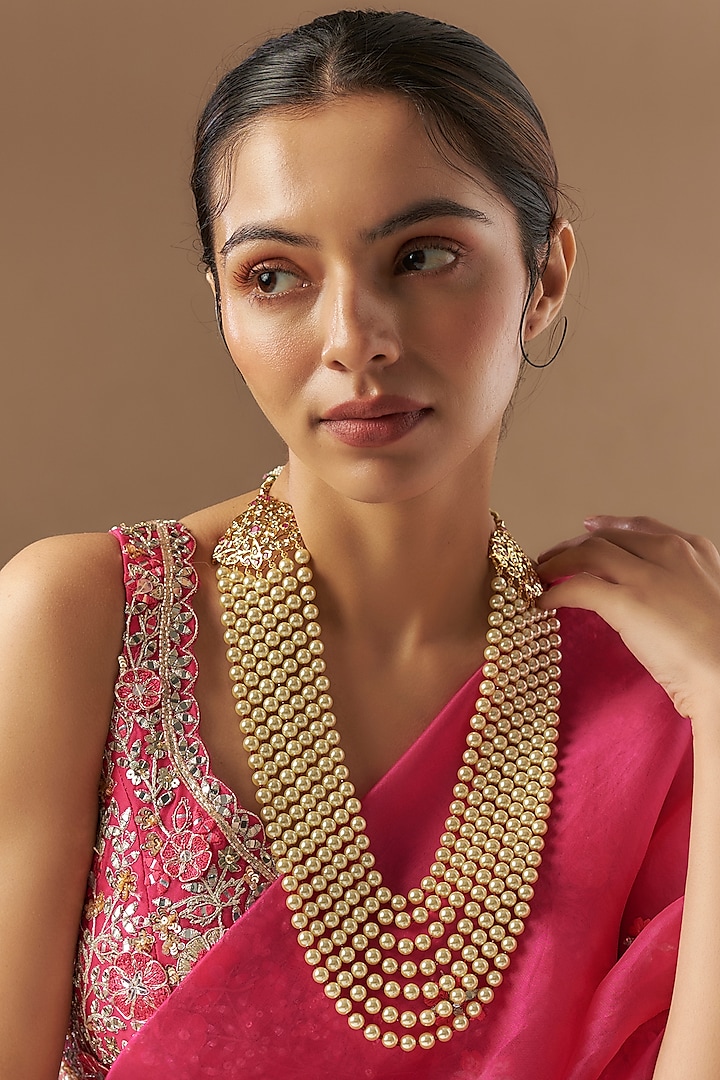 Gold Plated Kundan Polki & Red Onyx Layered Necklace Set by Kiara at Pernia's Pop Up Shop