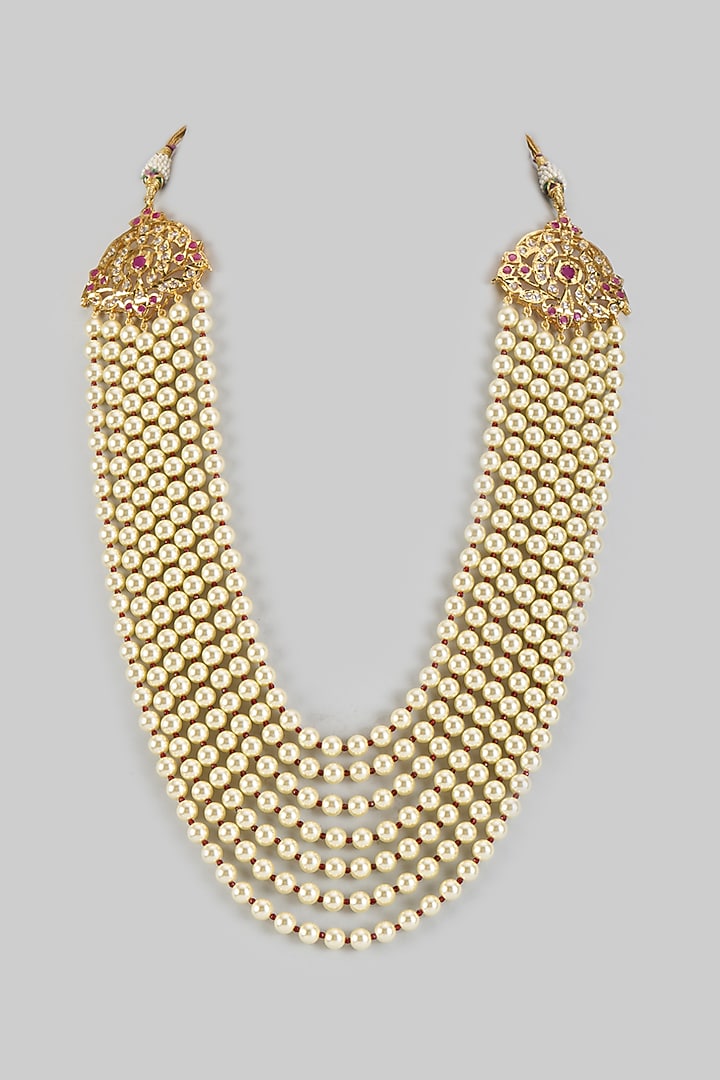 Gold Plated Kundan Polki & Red Onyx Layered Necklace Set by Kiara at Pernia's Pop Up Shop
