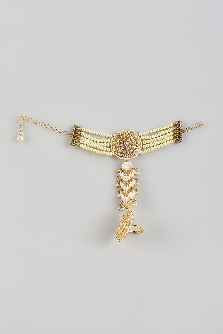 Gold Finish Kundan Polki Handharness (Set of 2) by Kiara at Pernia's Pop Up Shop