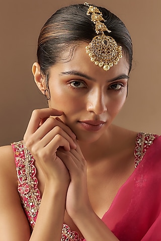 Gold Plated Kundan Polki & Onyx Maangtikka by Kiara