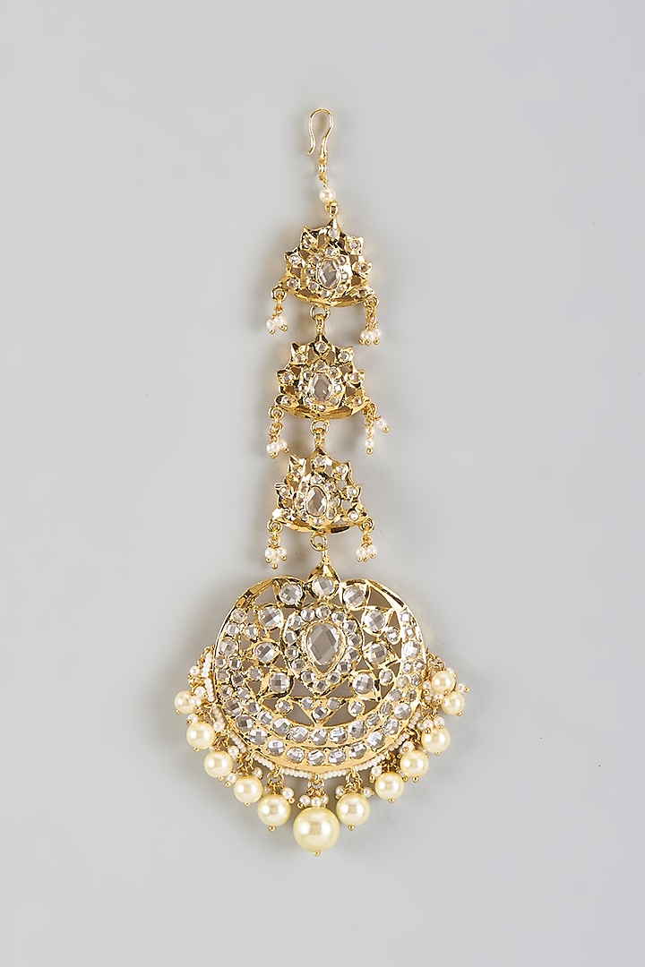 Gold Plated Kundan Polki & Onyx Maangtikka by Kiara at Pernia's Pop Up Shop