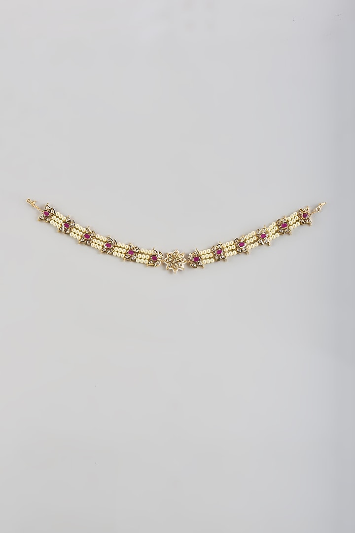 Gold Plated Kundan Polki & Red Onyx Mathapatti by Kiara at Pernia's Pop Up Shop