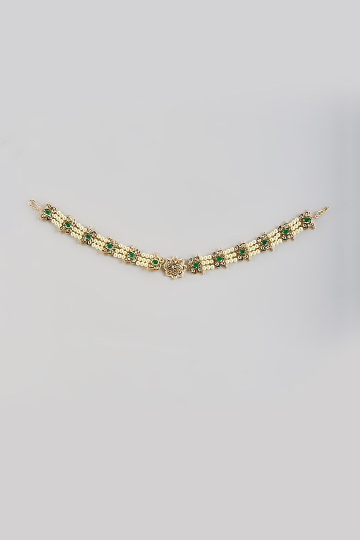Gold Plated Kundan Polki & Green Onyx Mathapatti by Kiara at Pernia's Pop Up Shop