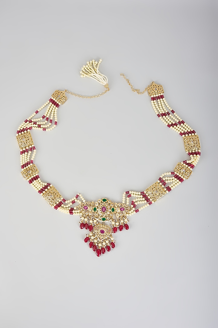Gold Plated Kundan Polki & Red Onyx Waistbelt by Kiara at Pernia's Pop Up Shop