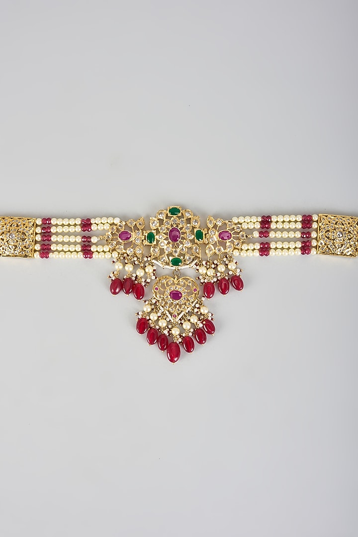 Gold Plated Kundan Polki & Red Onyx Waistbelt by Kiara at Pernia's Pop Up Shop
