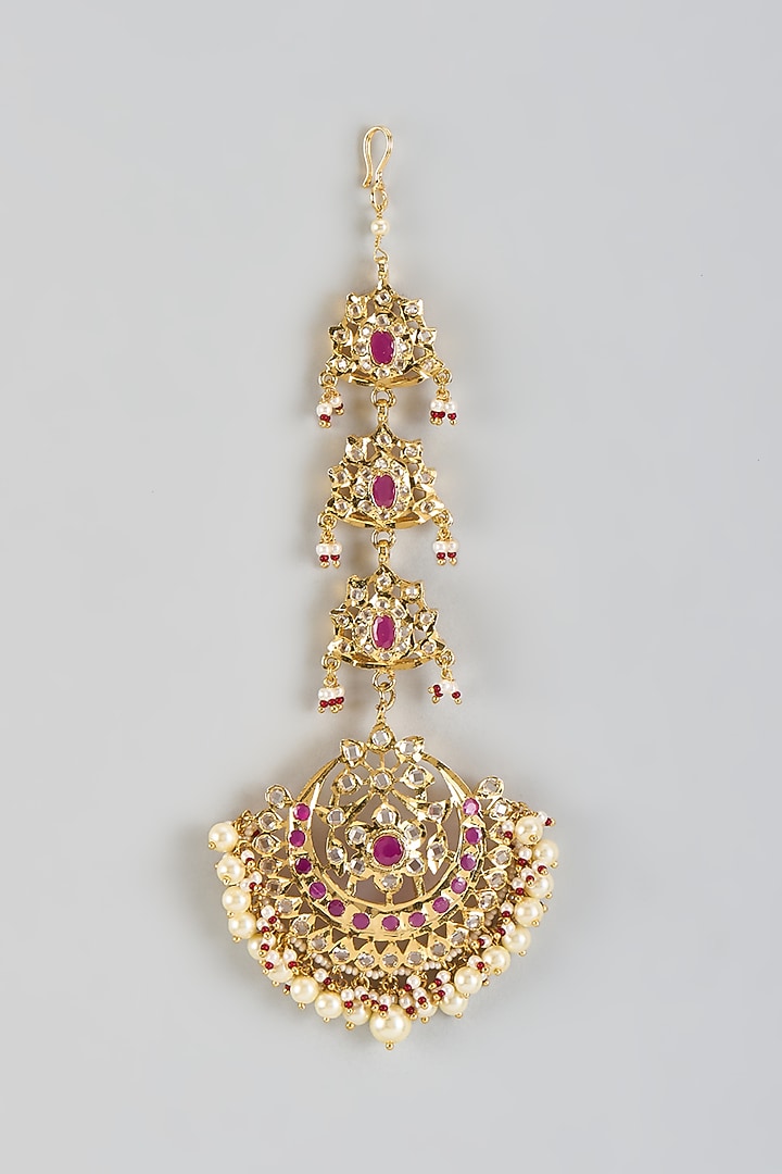 Gold Plated Kundan Polki & Red Onyx Maangtikka by Kiara at Pernia's Pop Up Shop