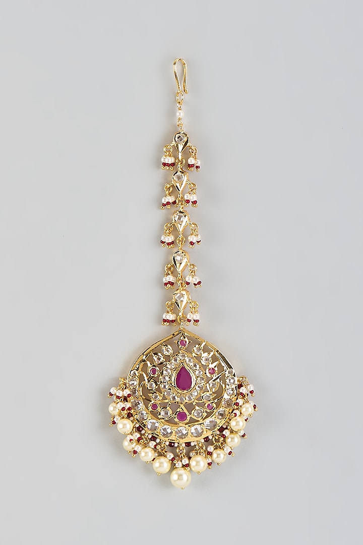 Gold Plated Kundan Polki & Red Onyx Maangtikka by Kiara at Pernia's Pop Up Shop
