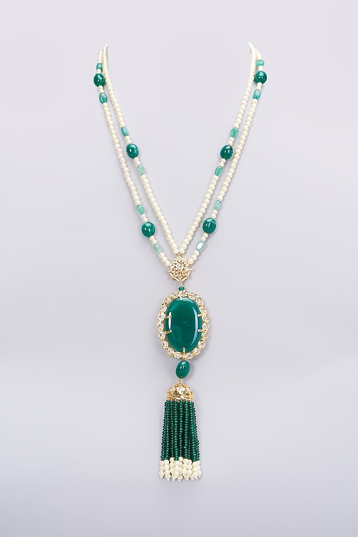 Gold Plated Green Onyx Long Necklace by Kiara at Pernia's Pop Up Shop